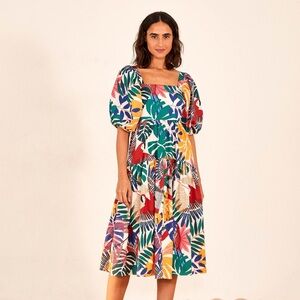 FARM Rio Macaw Off White Tropical Midi Dress